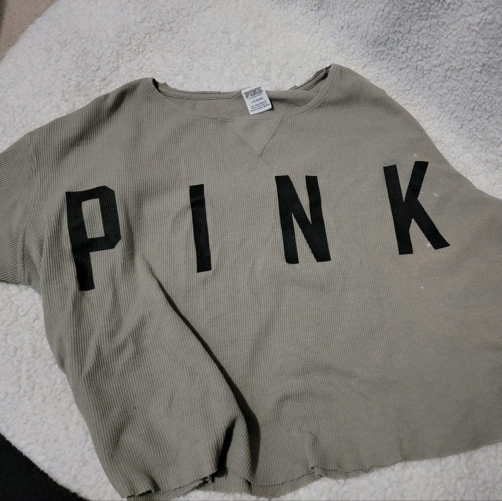Victorias Secret PINK green thermal long sleeve crop top. Size L - Picture 3 of 5